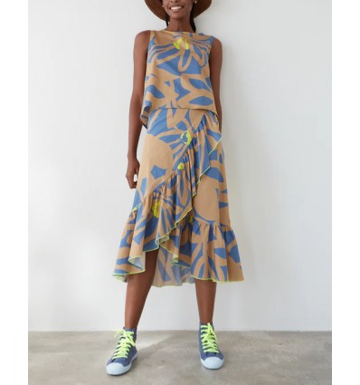 Falda Wrap Flores Azul