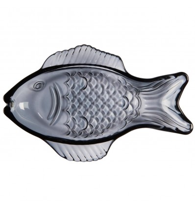 Plato pequeño de cristal azul oscuro con forma de pez