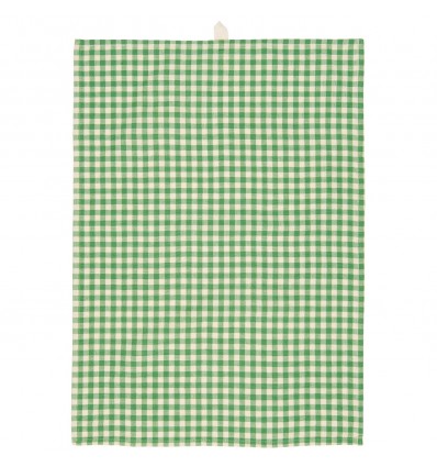 Paño de cocina verde con pequeños cuadros