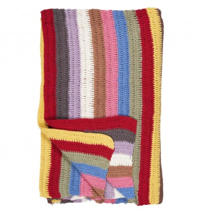 Manta tejida a crochet con rayas multicolor