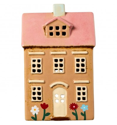 Casa p/vela flores y techo rosa claro