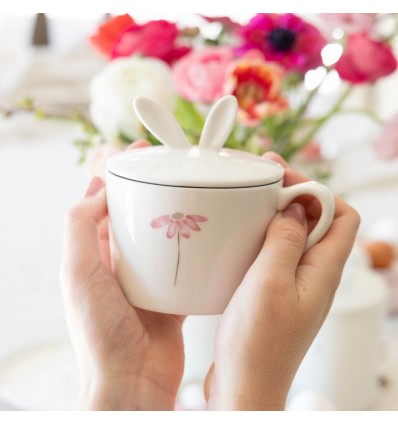 Taza Blanca Flor Rosa