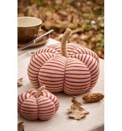 Calabaza decorativa grande beige con rayas color óxido