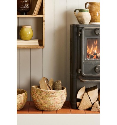 Juego de 2 cestas cosidas con hilo multicolor