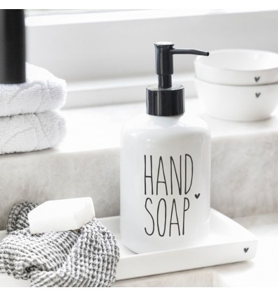Dispensador de jabón blanco texto en negro