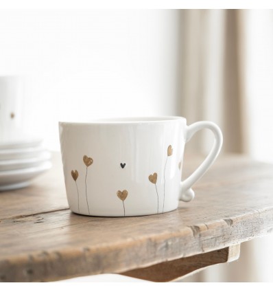 Taza Blanca/Corazones en flor