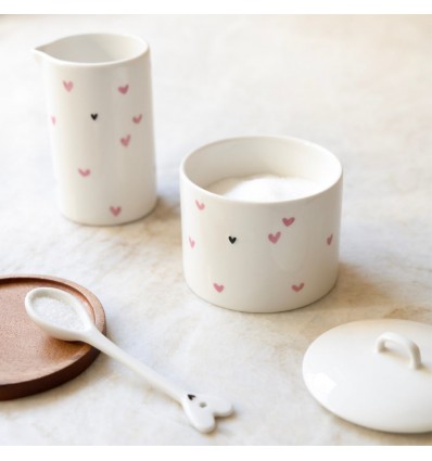 Azucarero Blanco con Pequeños Corazones rosas
